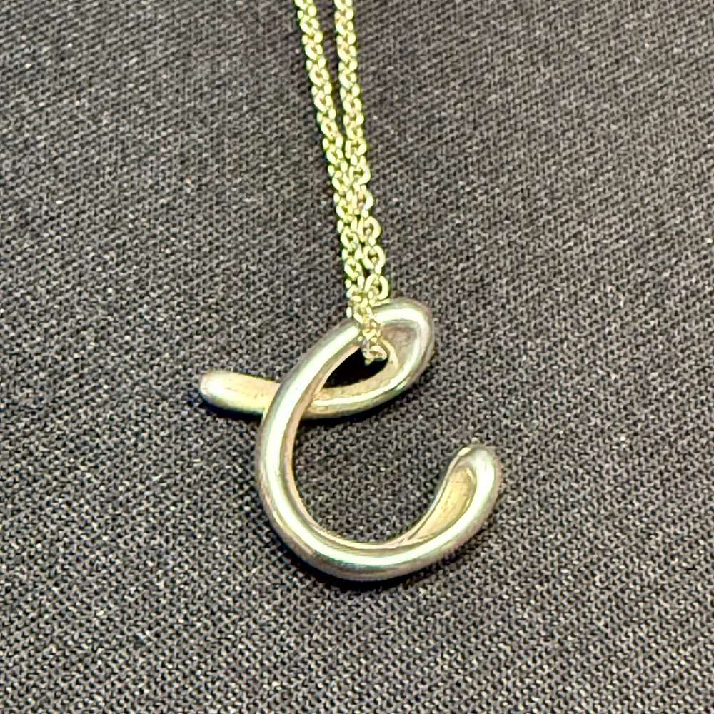 Tiffany & Co Elsa Peretti Sterling Silver Initial Charm Pendant Necklace C